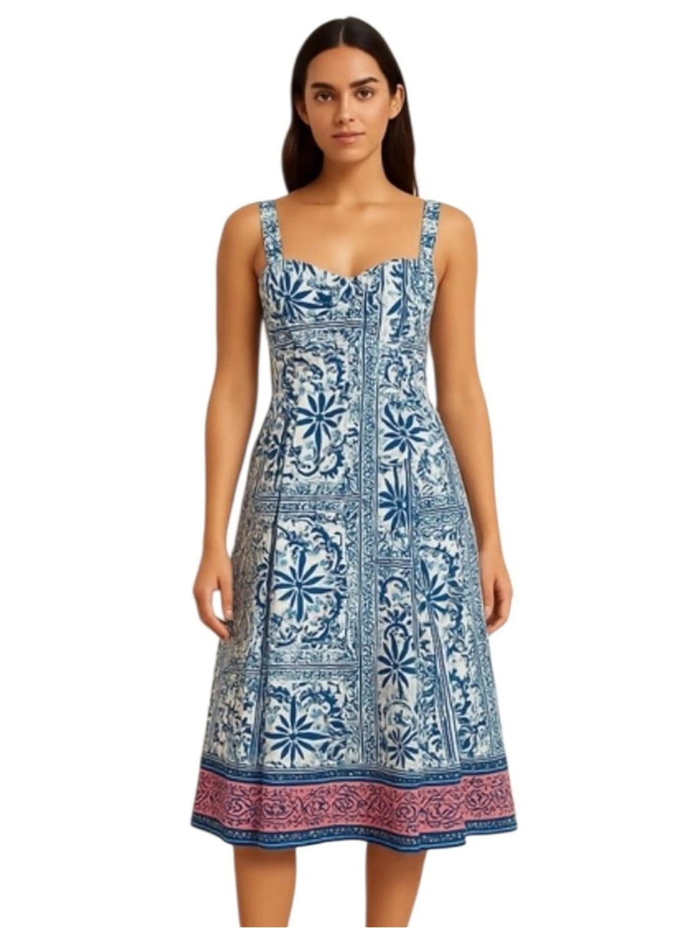 Avec Les Filles Tile Print Vacation Midi Dress Size 6